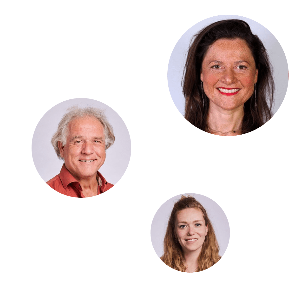 Portretten van drie budgetcoaches van GORTcoaching, gespecialiseerd in budgetcoaching