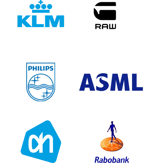 Logo's van bedrijven van o.a. KLM / G-Star / Philips die met GORTcoaching gewerkt hebben.