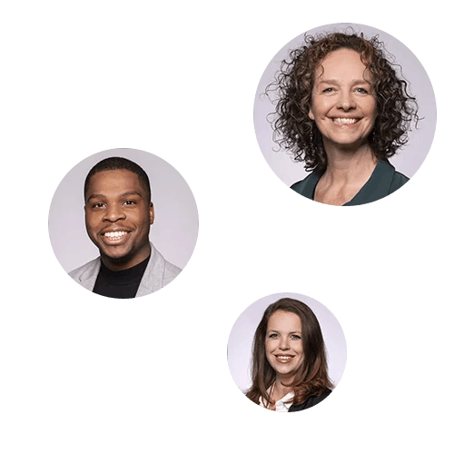 Portretfoto's van drie professionals uit het coachings- en psychologennetwerk van GORTcoaching.
