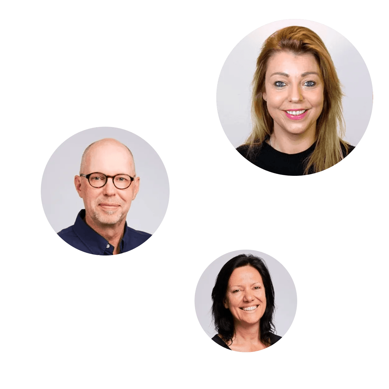 Drie portretfoto's van professionals uit het coachnetwerk van GORTcoaching.